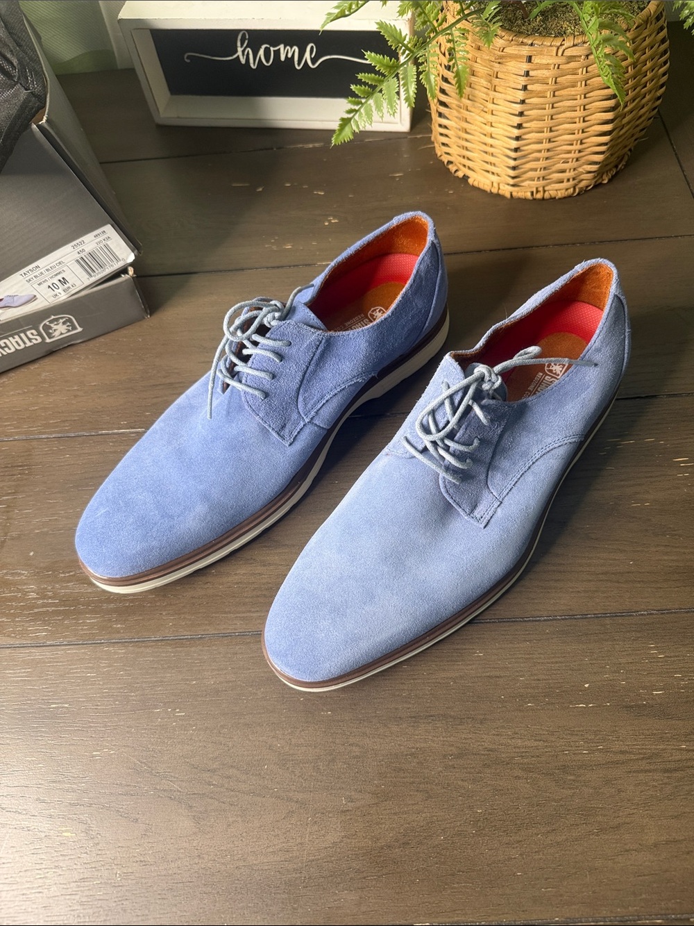 Tayson by Stacy Adams Light Blue Suede Derby Shoes for Men - Classic Lace-Up